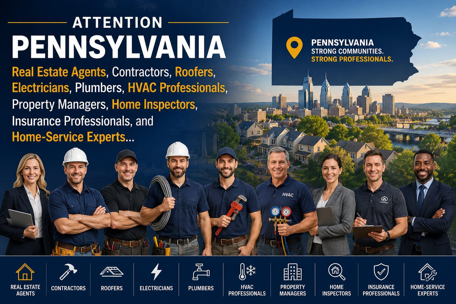 Attention Pennsylvania professionals: real estate agents, contractors, roofers, electricians, plumbers, HVAC, property managers, home inspectors, insurance professionals, and home-service experts